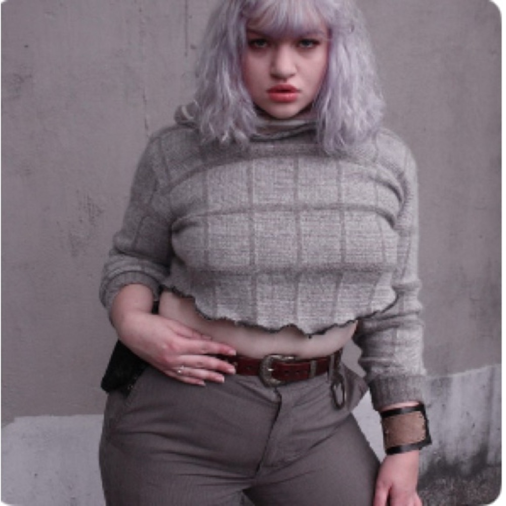 Royal Peasantry Gray Cropped Upcycled Plaid Sweater L XL